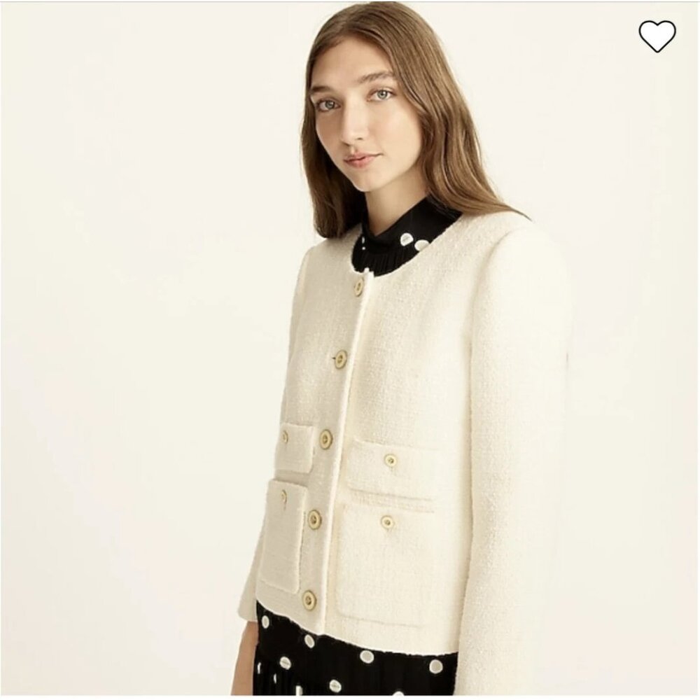 NWT J.Crew Lady Jacket in Ivory Maritime Tweed Collarless Wool Blend 12 - Picture 8 of 8